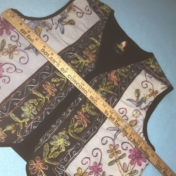 CHEROKEE vintage unique embroidered vest floral birds teacher boho NEW size M - Picture 6 of 7